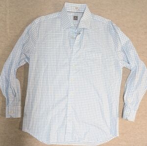 Peter Millar Sky Blue & White Checkered Cotton Button Down Shirt Mens Size 17-43